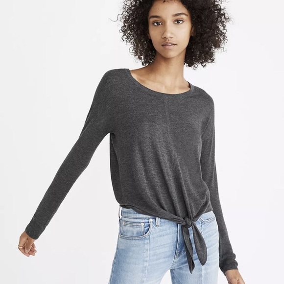 NWT Madewell Women’s Modern Tie Front Lightweight Sweater Grey - Picture 1 of 9